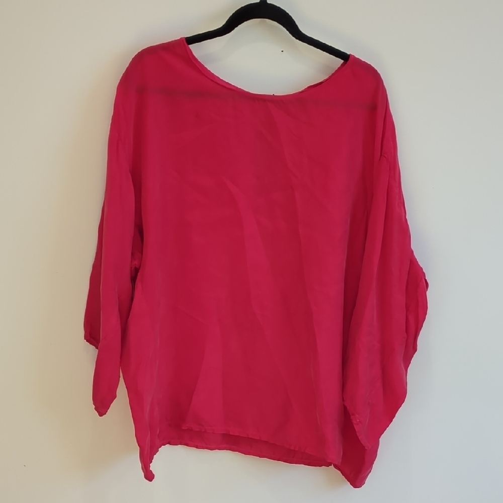 Johnny Was Pete & Greta Pink Red 3/4 sleeve Blouse Size Large Minimalist Boho